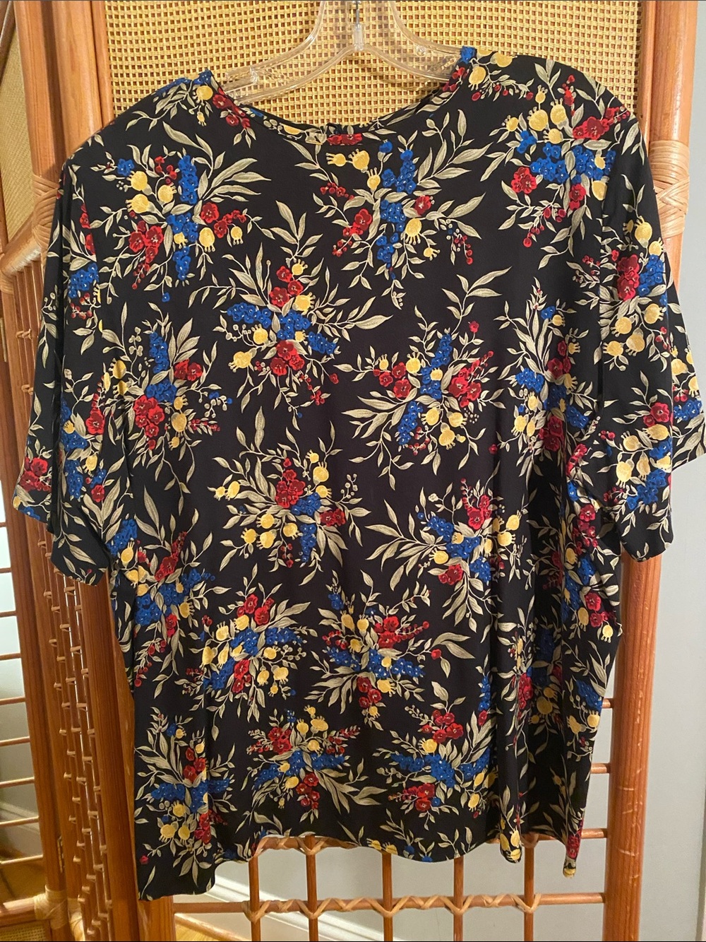 Sag Harbor Black Floral Top & Skirt Set with Red, Blue & Yellow Blooms
